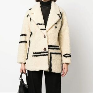 Alysi CABAN abstract print faux fur 2 button jacket sz 6 Oversized
